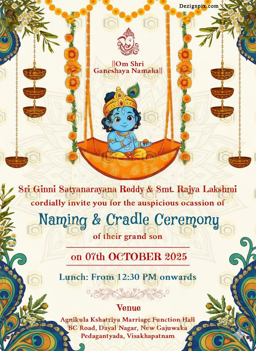 Little Krishna Auspicious Cradle, Naming Ceremony Invitation WhatsApp Card
